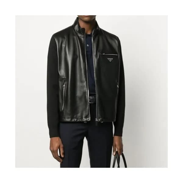 Prada Mens Logo Casual Leather Jacket Black - 프라다 … - 1