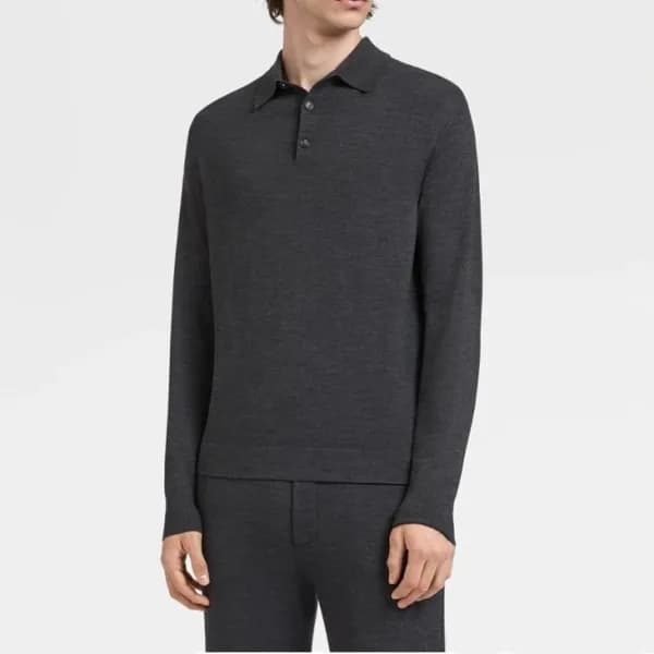 제냐 남성 모던 그레이 폴로 스웨터 - Mens Gray Sweaters - zeg0385… - 1