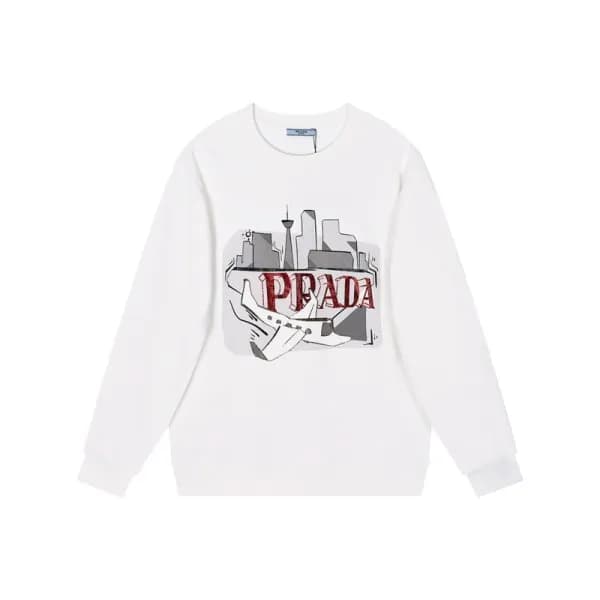 프라다 남성 크루넥 화이트 맨투맨 - Prada Mens White Tshirts - pr… - 1