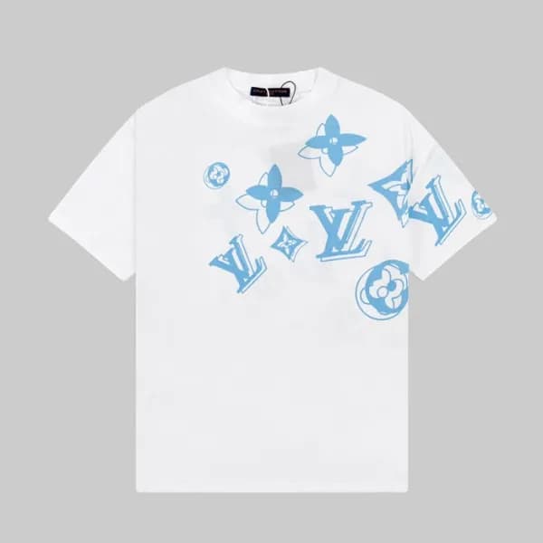 루이비통 남성 화이트 크루넥 반팔티 - Louis vuitton Mens White Sho… - 1