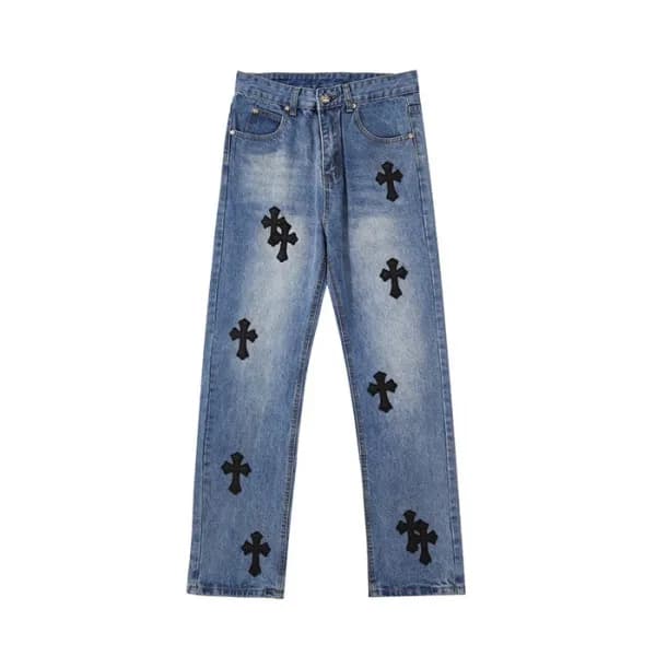 크롬하츠 남성 트렌디 블루 청바지 - Chrom Hearts Mens Blue Jeans … - 1