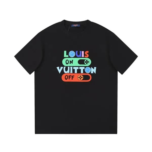 루이비통 남성 크루넥 블랙 반팔티 - Louis vuitton Mens Black Shor… - 1