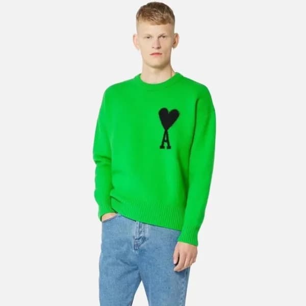 아미 남/녀 그린 크루넥 니트 - Ami Unisex Green Knits - am15x - 1