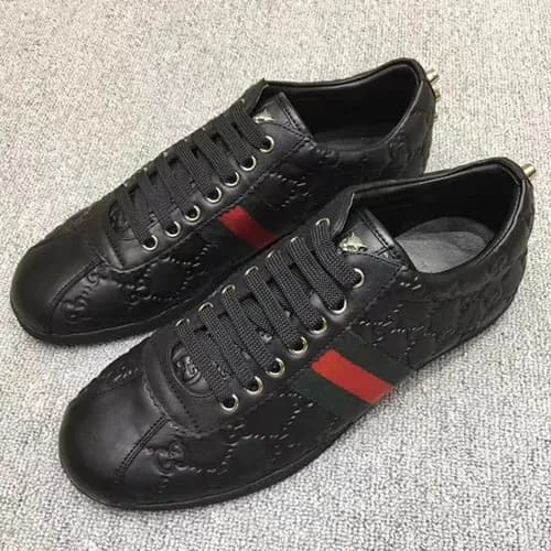 [구찌] 삼선포인트 가죽 블랙 남성용 스니커즈 gu0019x - Gucci Black Le… - 1