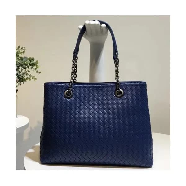 Bottega Veneta Leather Blue Women Tote Shoulder Ba… - 1