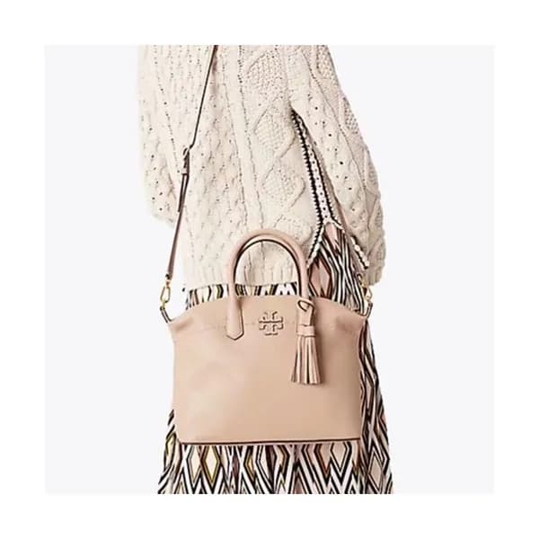 Tory Burch Leather Pink Mcgraw Slouchy Satchel Tot… - 1