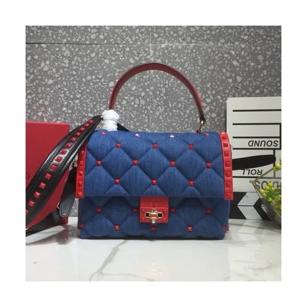 Valentino 2019 Denim&Leather Ruckstud Tote Shoudle… - 1