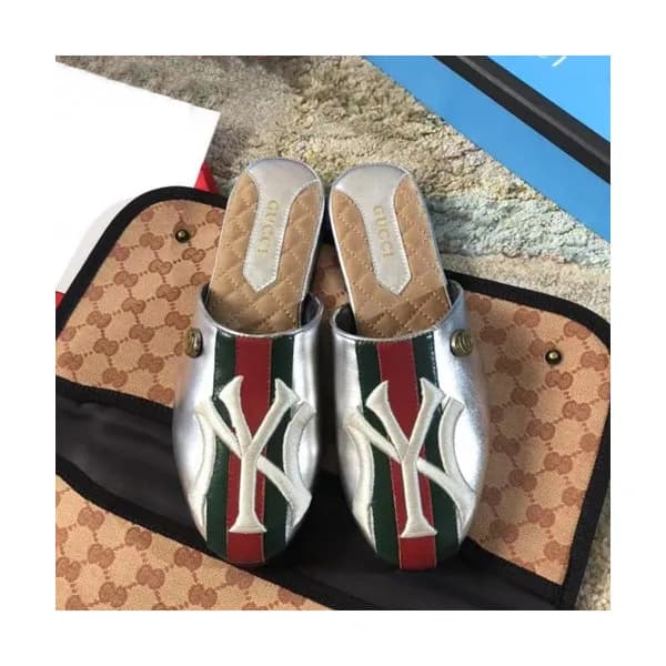 Gucci 2019 Ladies Yankees GG Steel Logo Slipper - … - 1