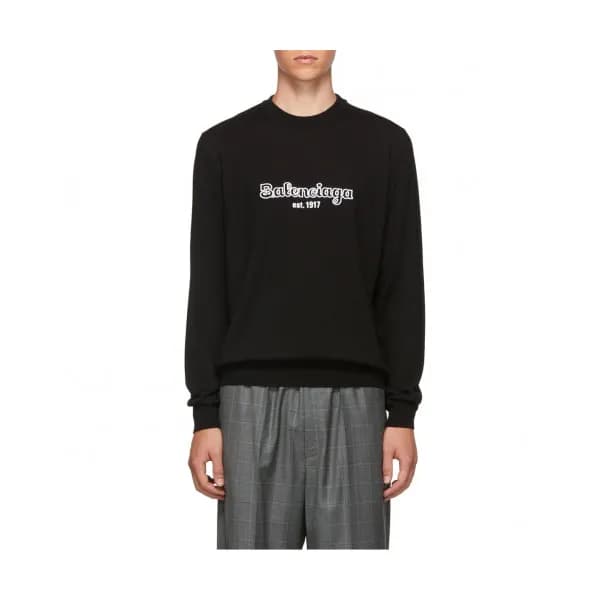 Balenciaga 2019 Mens Logo Crew-neck Wool Sweater -… - 1