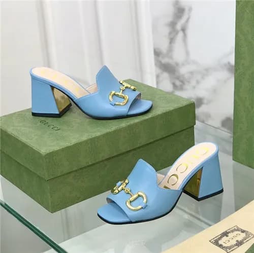 Gucci 2021 Women's Leather High Heel Slipper,G… - 1