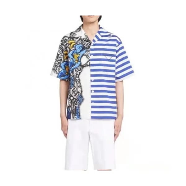 Prada Mens Basic Logo Short Sleeved Tshirts Blue … - 1