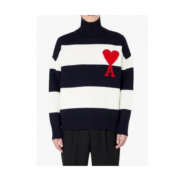 Ami Mm/Wm Logo Casual Turtle-neck Sweaters Navy -… - 1