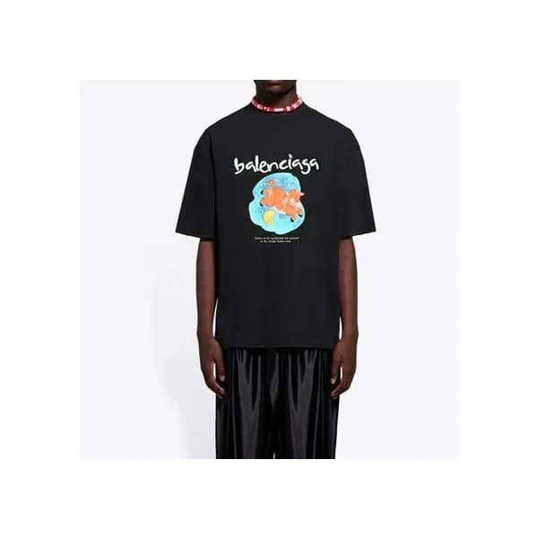 발렌시아가 남성 크루넥 블랙 반팔티 - Balenciaga Mens Black Short … - 1