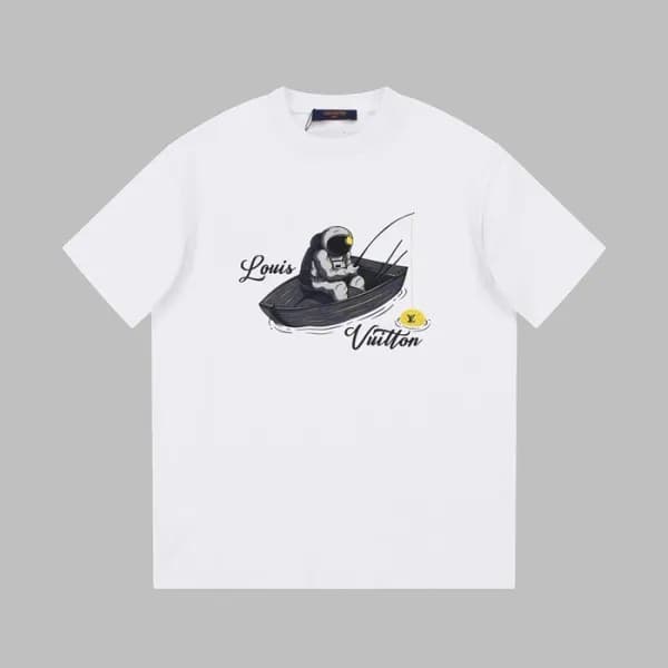 루이비통 남성 화이트 크루넥 반팔티 - Louis vuitton Mens White Sho… - 1