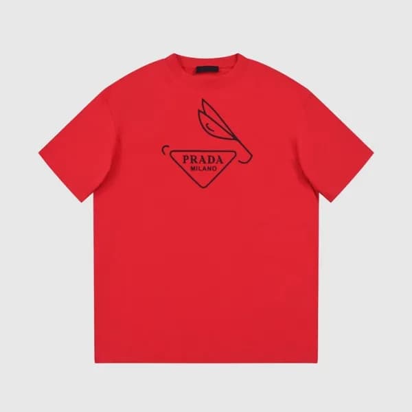 프라다 남성 레드 크루넥 반팔티 - Prada Mens Red Short sleeved T… - 1