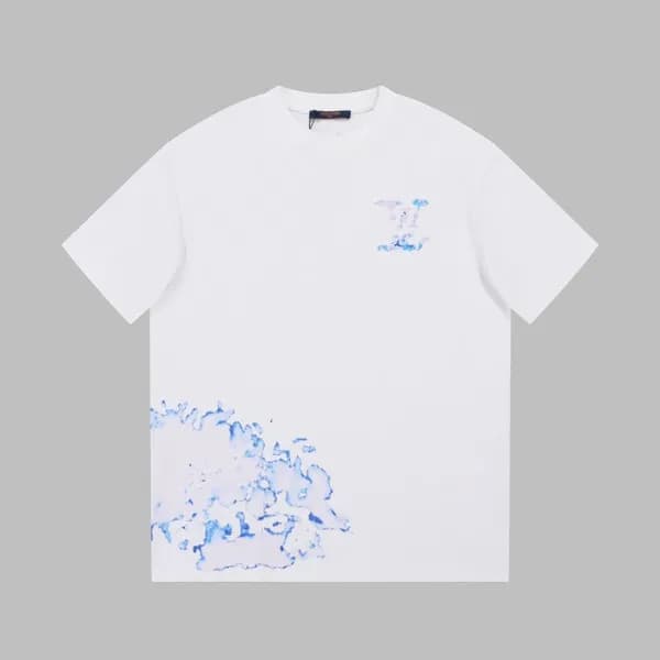 루이비통 남성 크루넥 화이트 반팔티 - Louis vuitton Mens White Sho… - 1