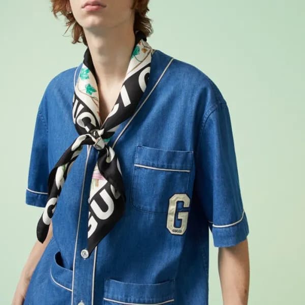 구찌 남성 블루 브이넥 반팔티 - Gucci Mens Blue Short sleeved T… - 1