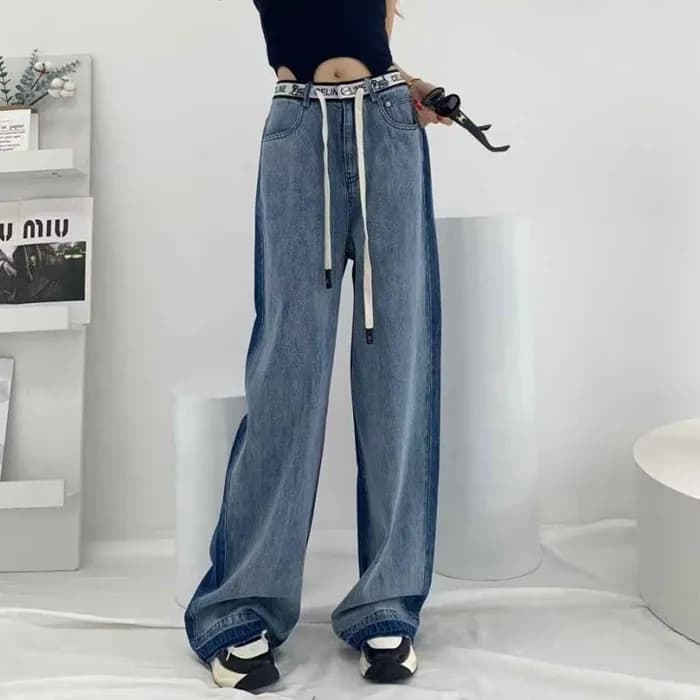 [당일배송] 셀린느 여성 워싱 배색 와이드 진 - dd837x - 1