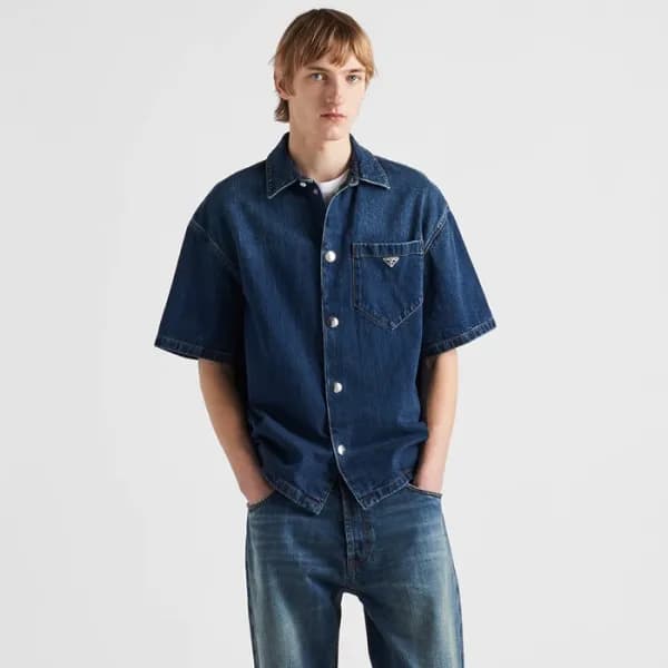 프라다 남성 반팔 셔츠 - Prada Mens Denim Shirts - prc7026x - 1