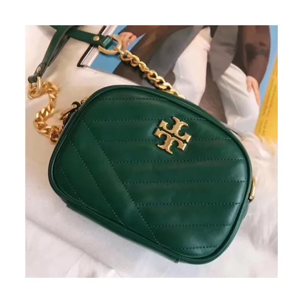 Tory Burch Leather Green Kira Chevron Small Camera… - 1