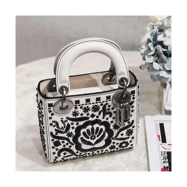 Dior 2019 Floral Embroidery Mini Lady Tote Shoulde… - 1