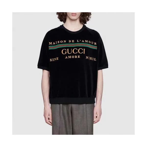 [매장판]Gucci 2020 Mm/Wm Logo Velvet Short Sleeved Ts… - 1