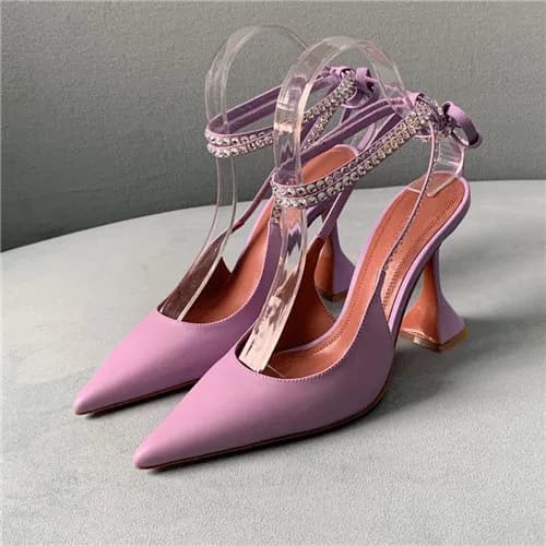 Amina Muaddi 2021 Women's Leather High Heel Sa…