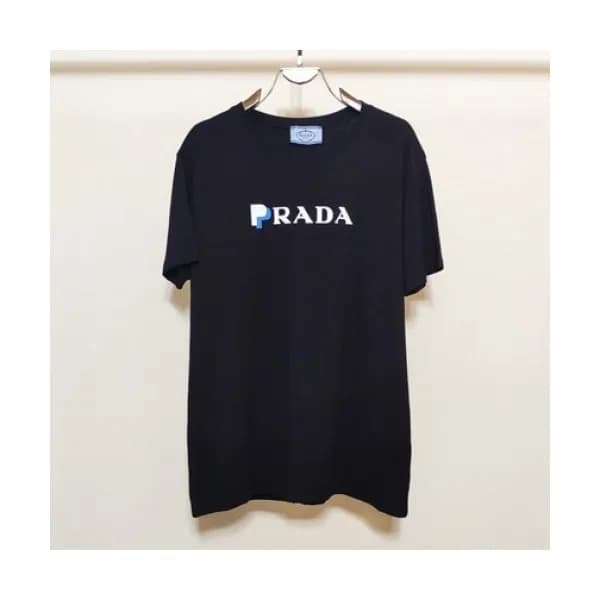 Prada Mens Basic Logo Short Sleeved Tshirts Black… - 1