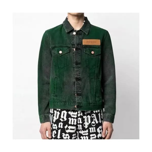 Palm Angels Mens Logo Denim Jackets Green - 팜 엔젤스… - 1