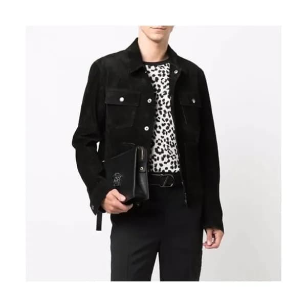 Tom Ford Mens Logo Casual Leather Jacket Black - … - 1