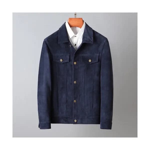 Louis vuitton Mens Logo Leather Jackets Navy - 루이… - 1