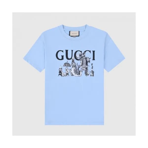 Gucci Unisex Logo Short Sleeved Tshirts Blue - 구찌… - 1
