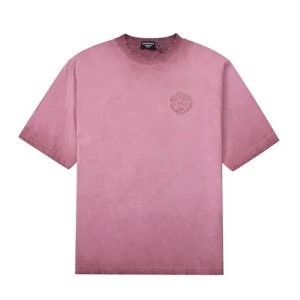 발렌시아가 남성 크루넥 버건디 반팔티 - Mens Burgundy Tshirts - bal… - 1