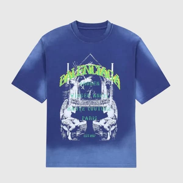 발렌시아가 남성 크루넥 블루 반팔티 - Mens Blue Tshirts - bal01496… - 1
