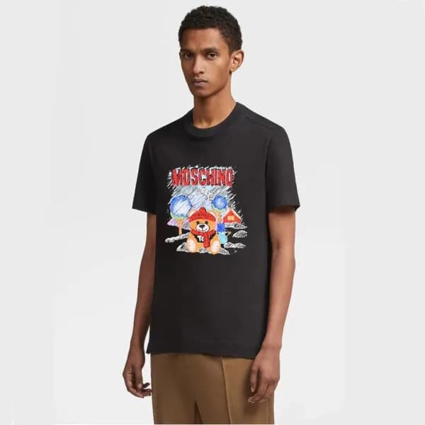 모스키노 남성 크루넥 블랙 반팔티 - Moschino Mens Black Tshirts -… - 1