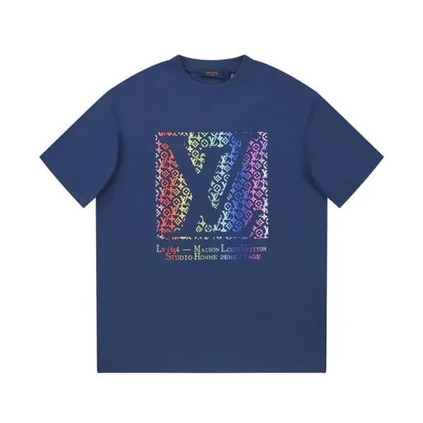 루이비통 남성 네이비 크루넥 반팔티 - Louis vuitton Mens Navy Shor… - 1