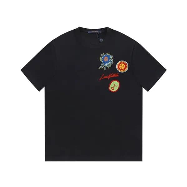 루이비통 남성 크루넥 블랙 반팔티 - Louis vuitton Mens Black Shor… - 1