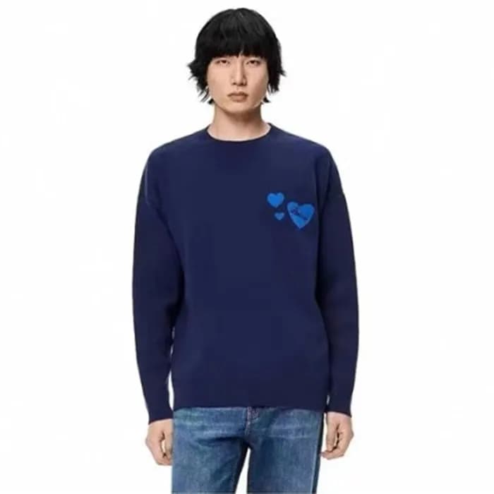 로에베 남성 네이비 크루넥 스웨터 - Loewe Mens Navy Sweaters - lo… - 1