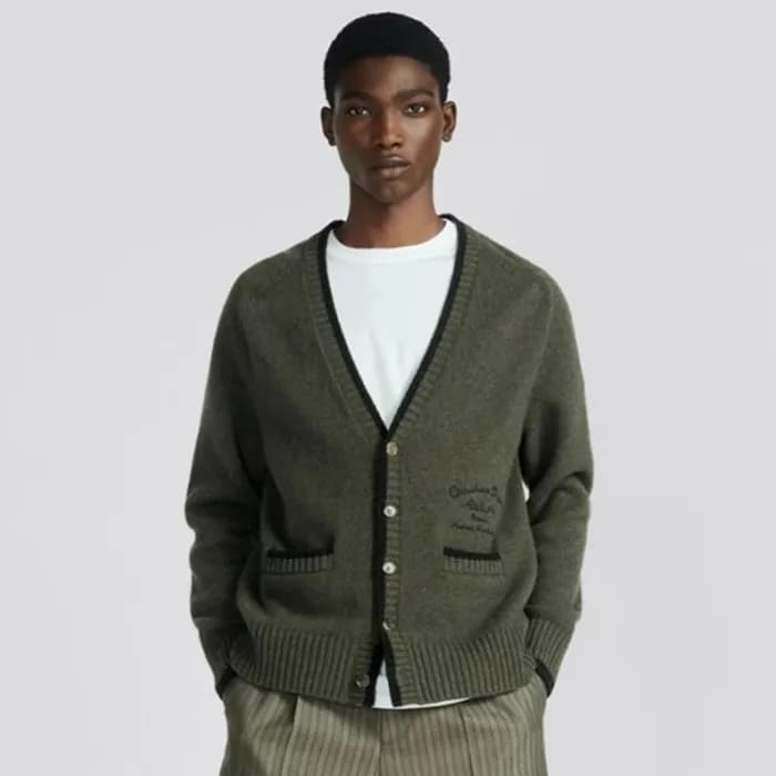 디올 남/녀 카키 브이넥 가디건 - Dior Unisex Khaki Cardigan - d…