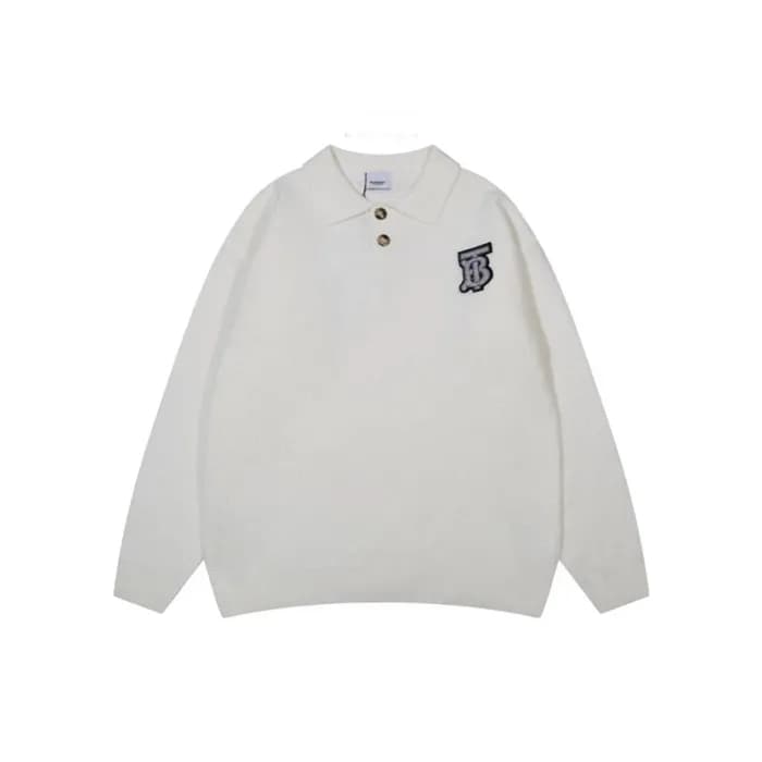 버버리 남성 화이트 폴로 스웨터 - Burberry Mens White Sweaters -… - 1