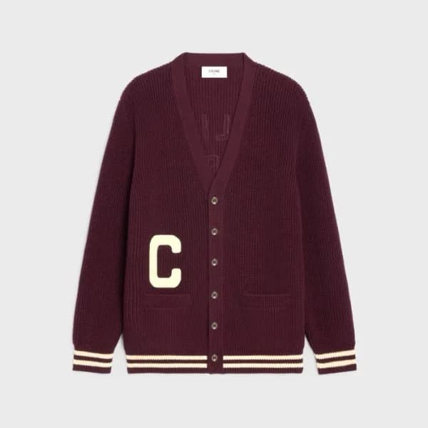 셀린느 남/녀 버건디 브이넥 가디건 - Celine Unisex Burgundy Cardi…