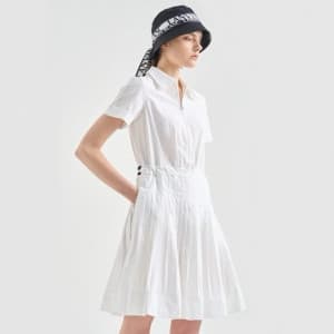 [LANVIN BLANC] 랑방블랑 여성 드로우스트링 플리츠 하프 집업 드레스 - gol1…