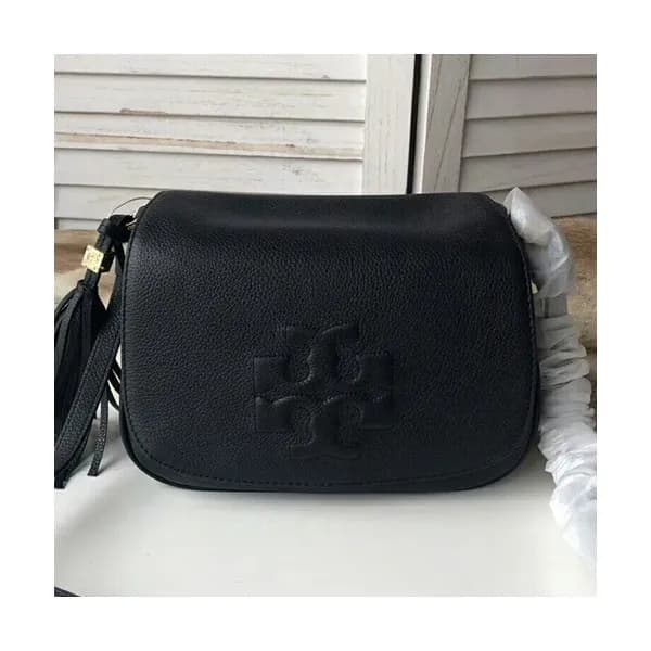 Tory Burch Leather Black Tassel Shoulder Bag,24cm … - 1