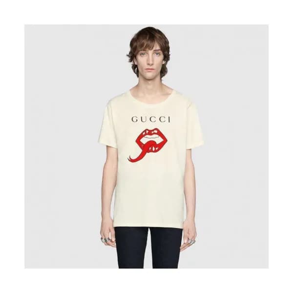 Gucci 2019 Mens Vintage Lips Priting Oversize Cott… - 1