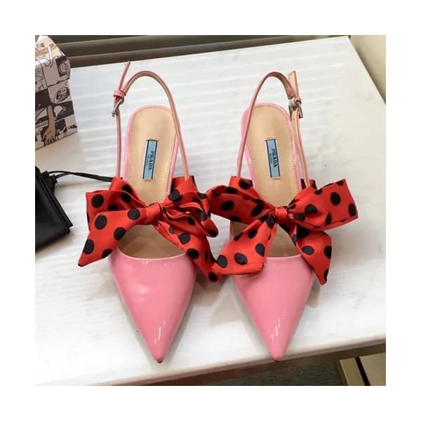 Prada 2019 Ladies Leather Ribbon Middle Heel Sling… - 1
