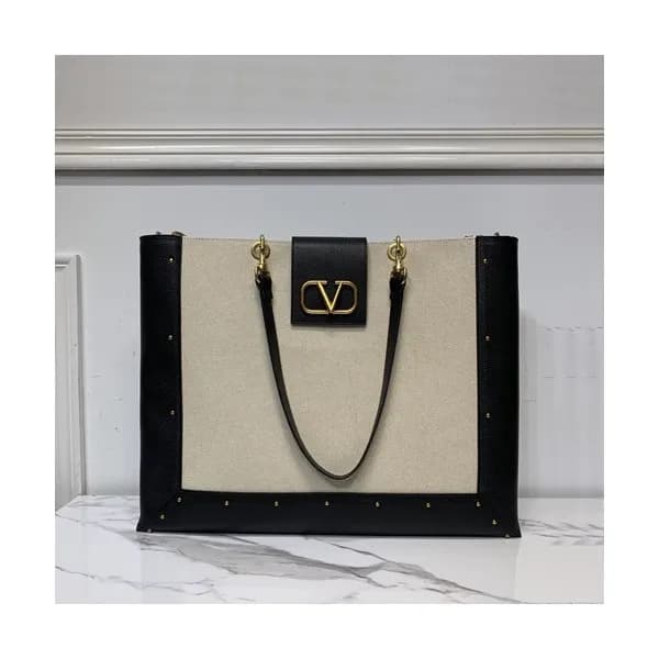 Valentino 2020 Canvas & Leather Tote Shoudler Shop… - 1