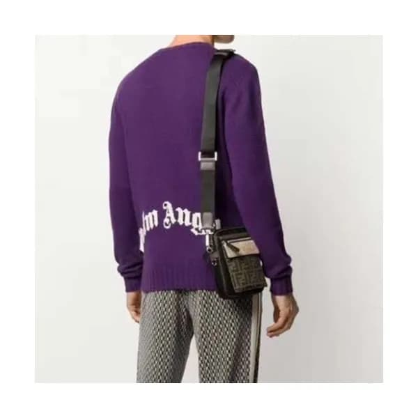 Palm Angels Mens Logo Crew-neck Sweaters Purple -… - 1
