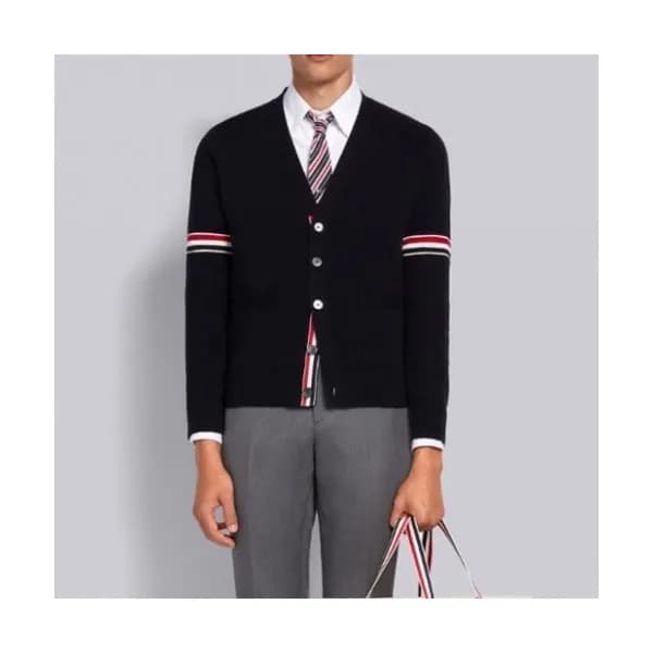 Thom Browne Mm/Wm Strap V-neck Cardigan Navy - 톰브… - 1