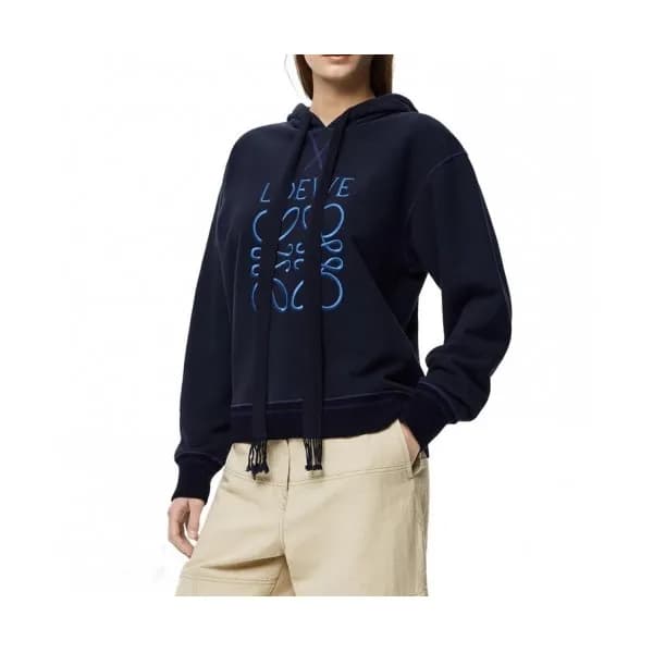 Loewe Mm/Wm Logo Cotton Hoodie Navy - 로에베 2021 남/… - 1