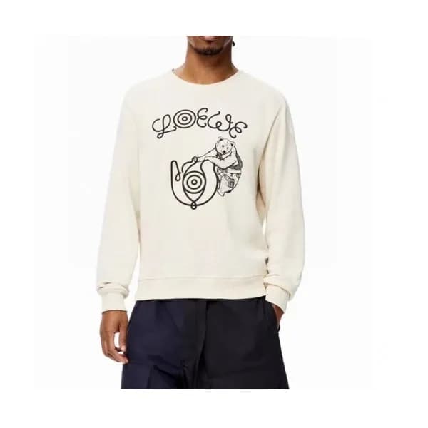Loewe Mens Logo Crew-neck Cotton Tshirts Gray - … - 1